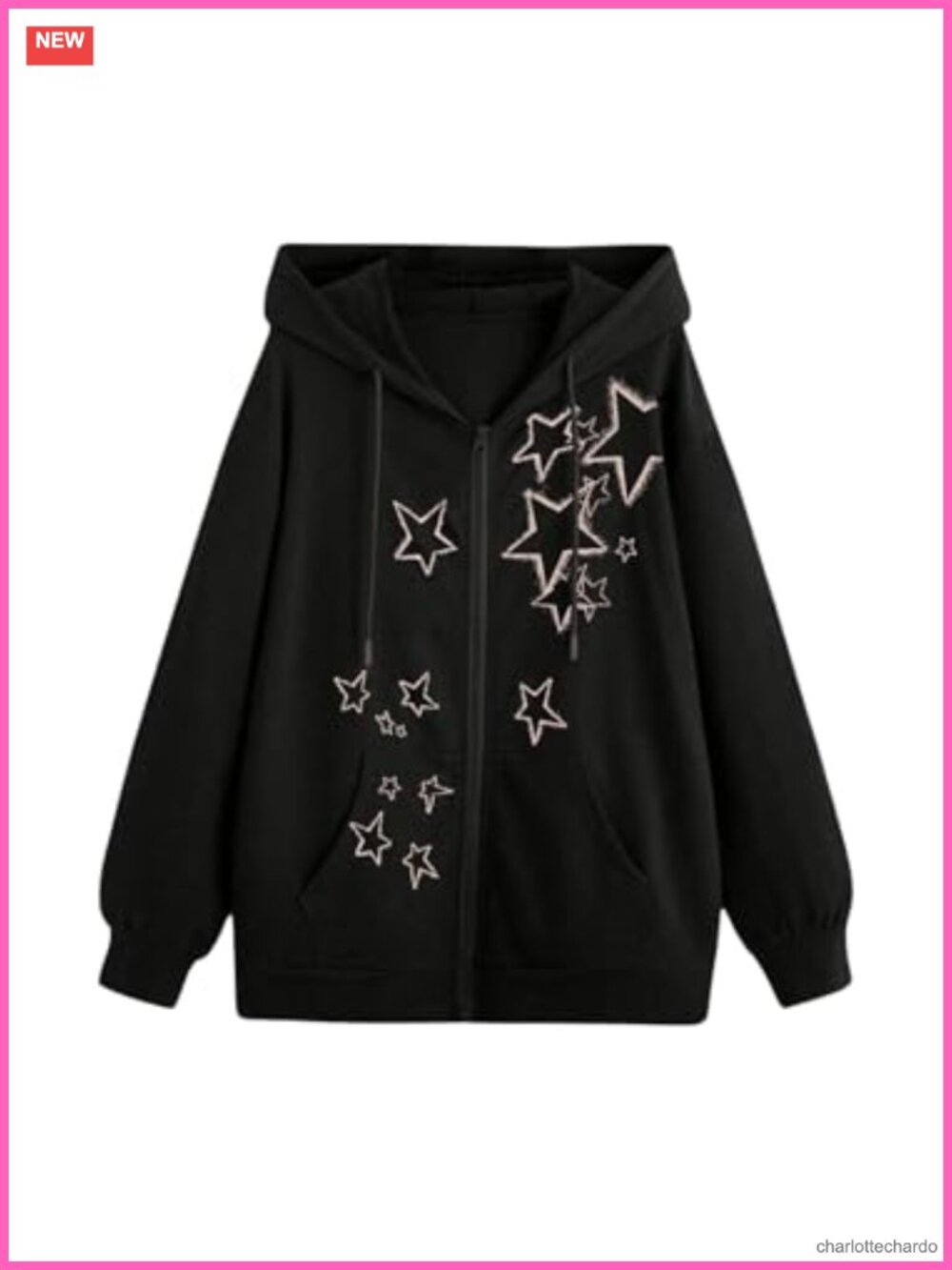 Oversized Star Graphic Zip Up Hoodie Y2k Grunge Sweatshirt with Pockets